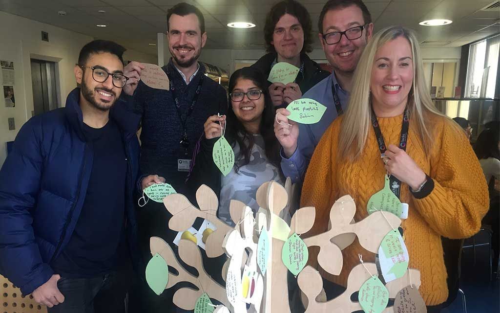 Staff and students making pledge in Uxbridge