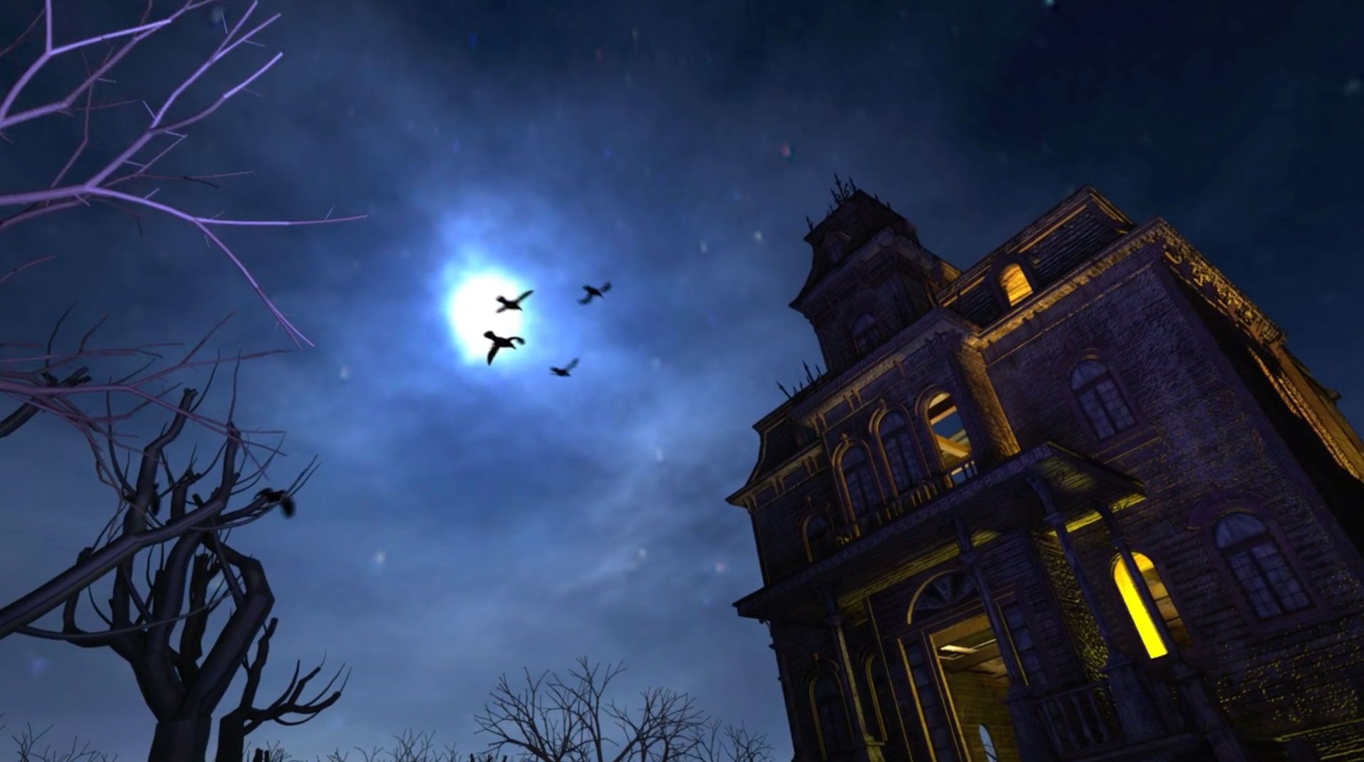 Animated haunted castle at night