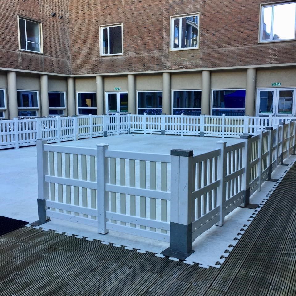 ice rink in zen rose garden on campus