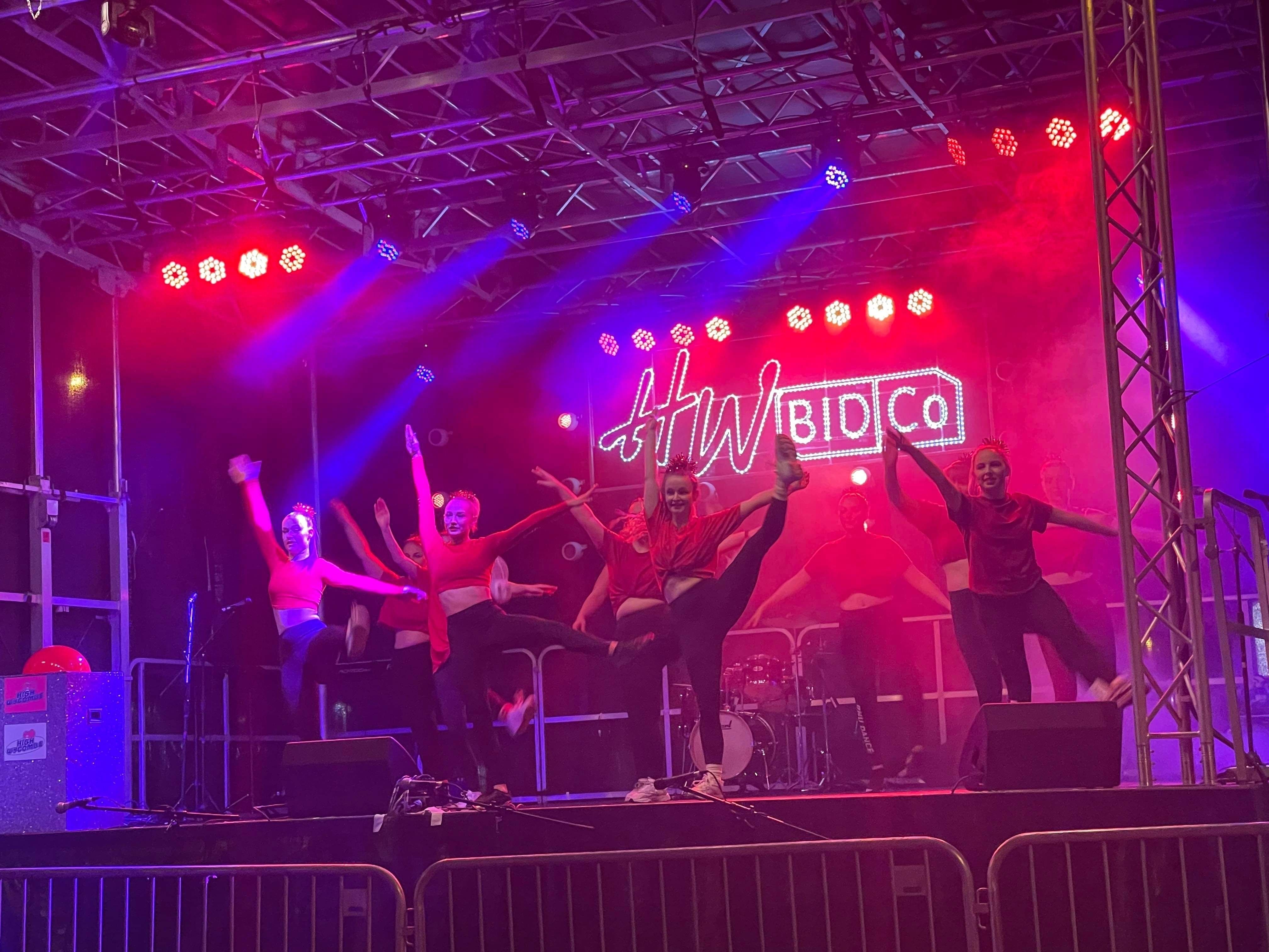 BNU Dance Club performs on stage at High Wycombe Christmas light switch on