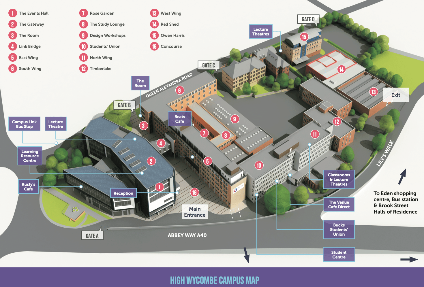 Infographic map of BNU's High Wycombe Campus