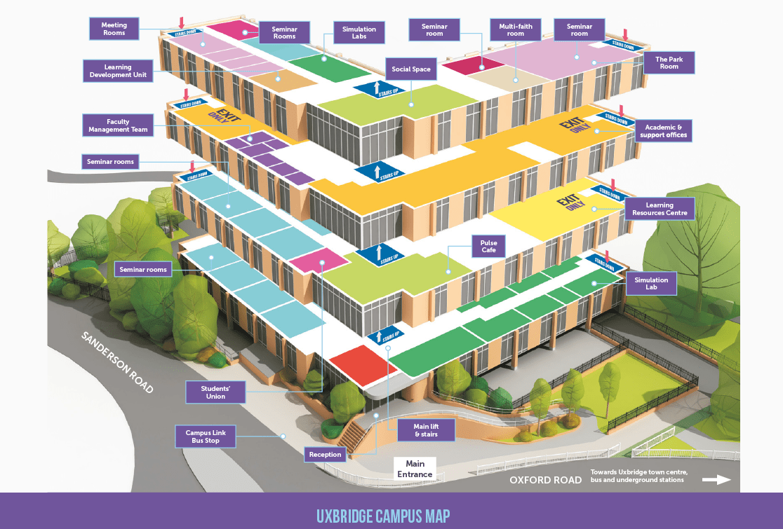 Infographic map of BNU's Uxbridge Campus