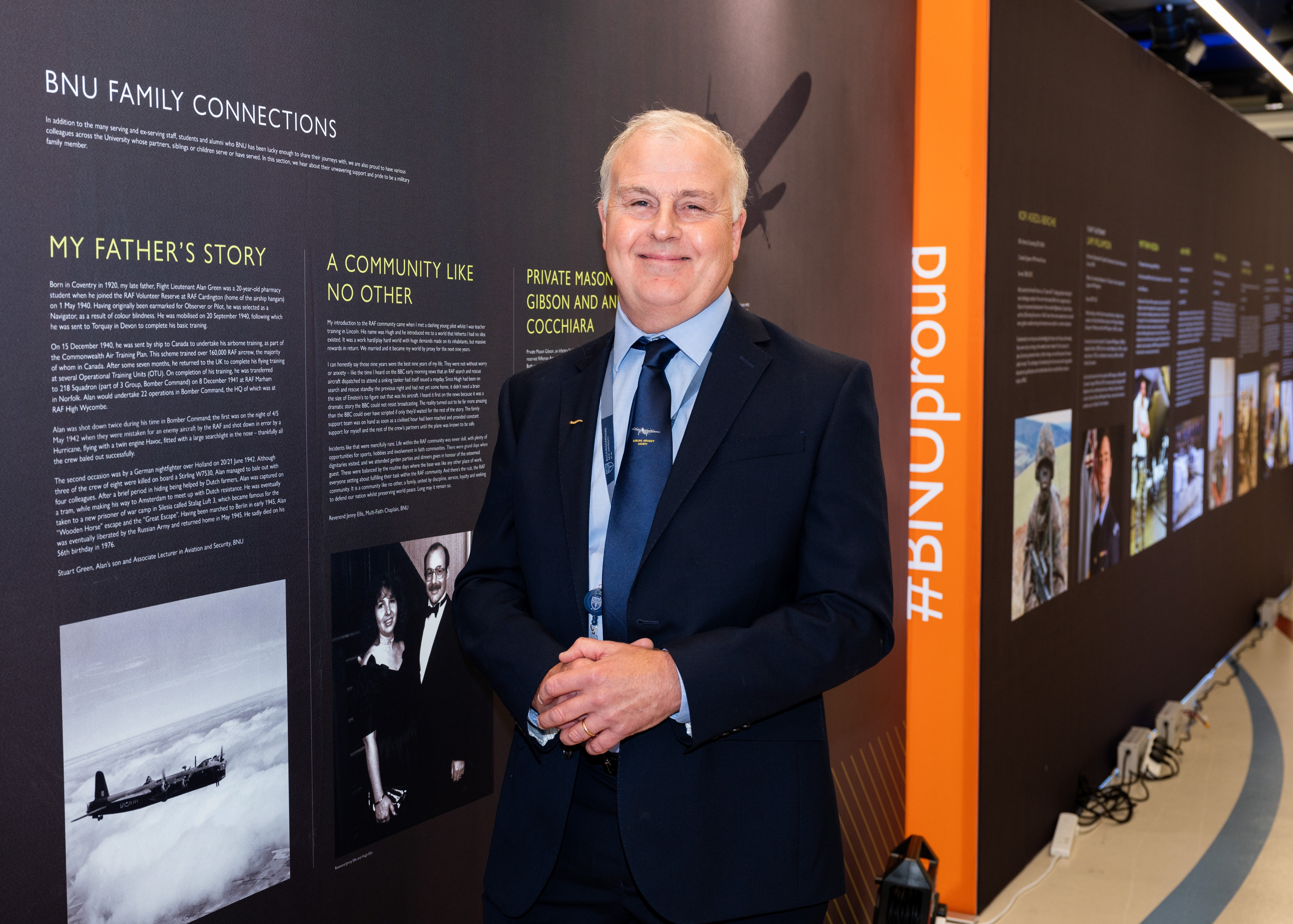 Stuart Green next to father's World War II story