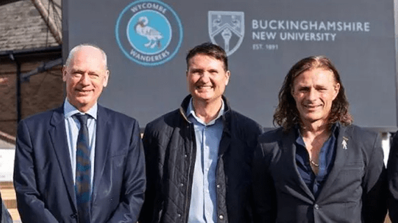 Vice-Chancellor Nick Braisby, Paul Morgan and former Manager, Gareth Ainsworth and Wycombe Wanderers FC