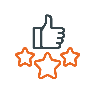 A thumbs up icon with 3 stars below it.
