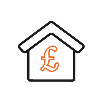 Sterling pound symbol inside of a house icon