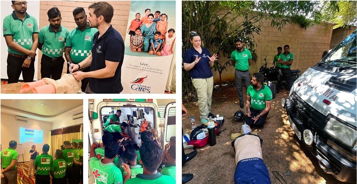 Collage of teams performing life saving services on dummies