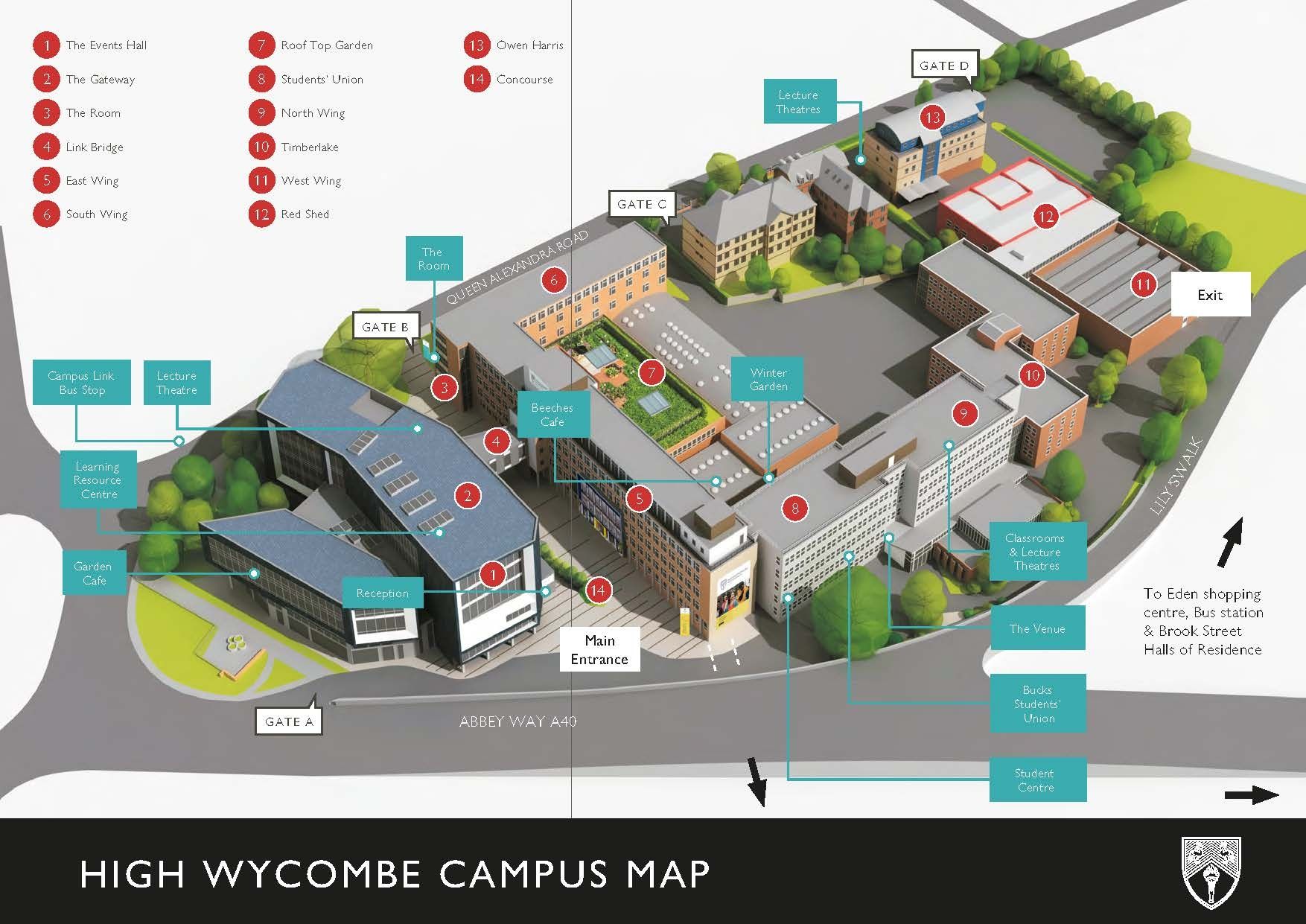 A map of BNU's High Wycombe campus.