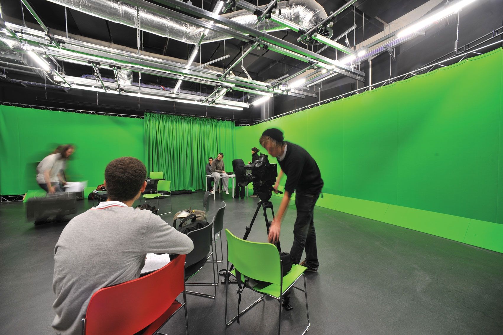Students in green screen studio