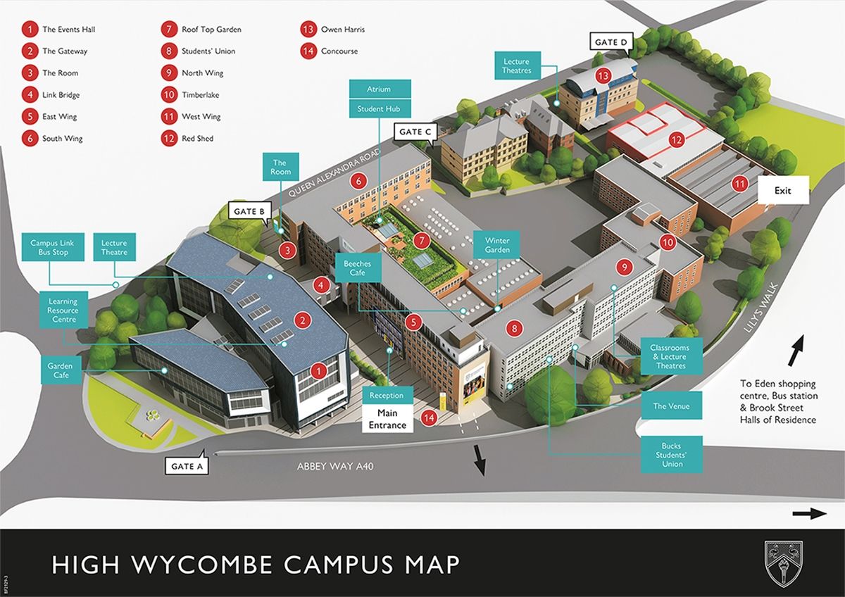 An annotated map of BNU's High Wycombe Campus