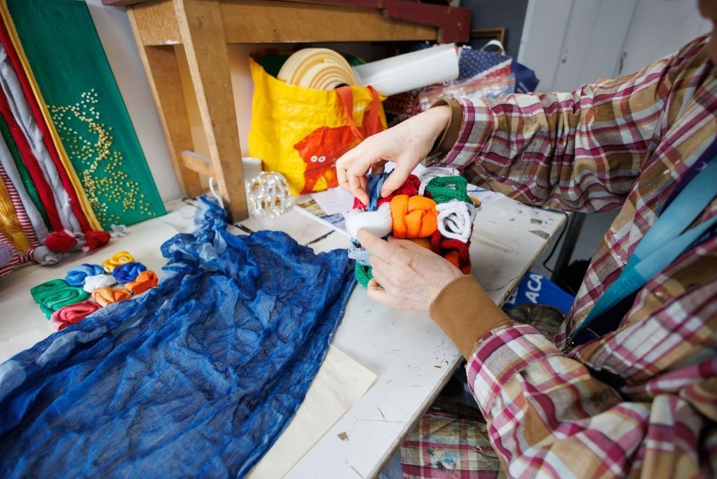 Fine art student working on a project