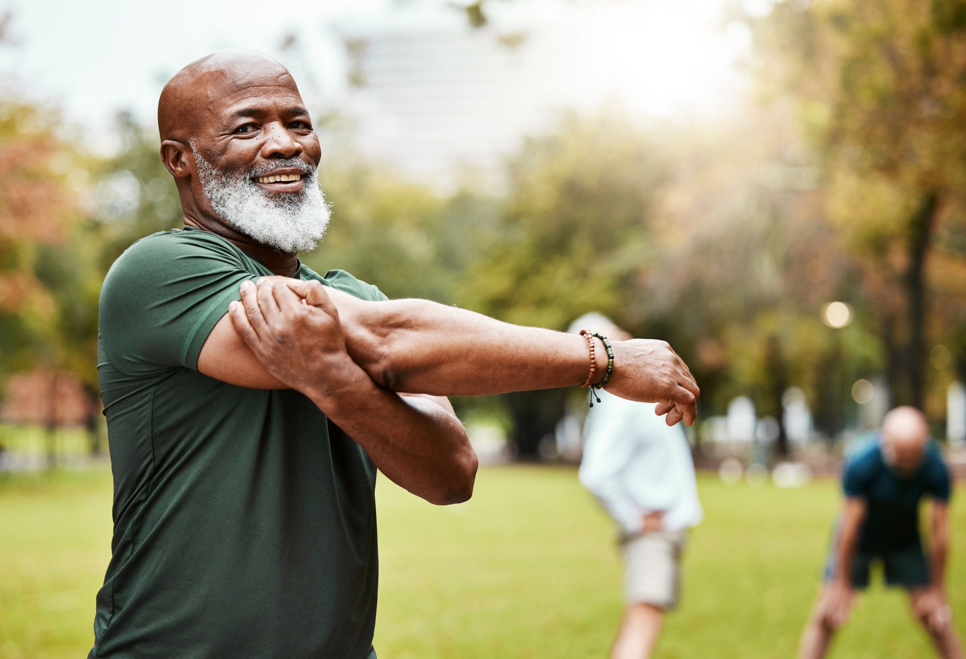 man stretching his arms
