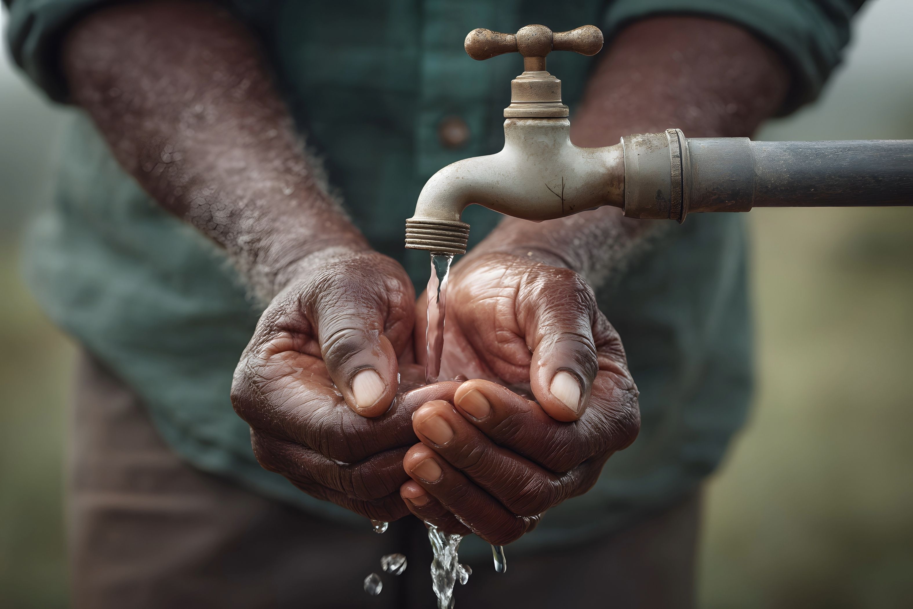 person holding hands under running water